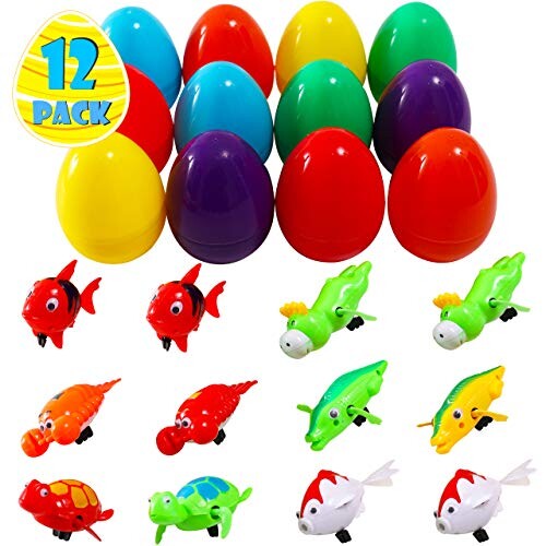 Alea's Deals 12 Packs Jumbo Size (4'') Easter Eggs with Windup Swimming Toys Up to 22% Off! Was $8.95!  