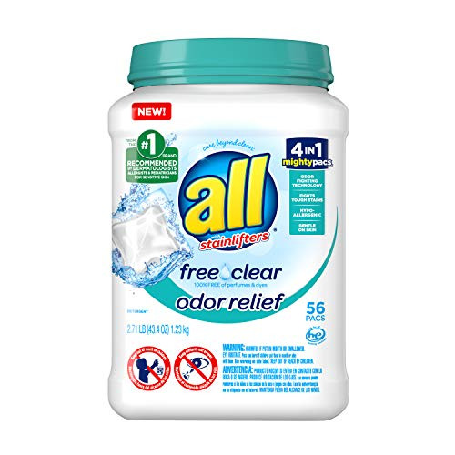 Alea's Deals All Mighty Pacs Laundry Detergent Free Clear Odor Relief, Tub, 56 Count  – ON SALE+SUB/SAVE!  