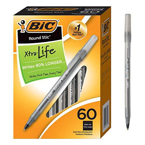Alea's Deals BIC Round Stic Xtra Life Ballpoint Pen, Medium Point (1.0mm), Black, 60-Count Up to 61% Off! Was $12.85!  