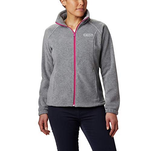 Alea's Deals Columbia Women's Benton Springs Full Zip Jacket, Soft Fleece with Classic Fit, Light Grey Heather/Fuchsia, Large Up to 67% Off! Was $60.00!  