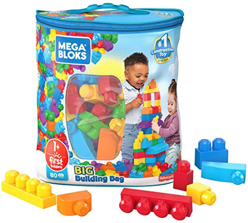 Alea's Deals 40% Off Mega Bloks First Builders Big Building Bag with Big Building Blocks, Building Toys for Toddlers (80 Pieces) - Blue Bag! Was $24.99!  