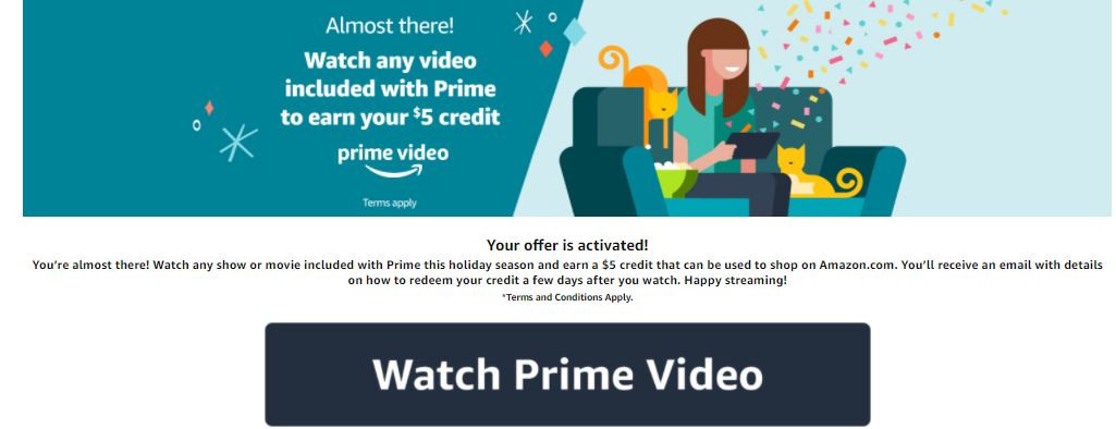 Alea's Deals FREE $5 Amazon Credit When You Stream ANY Video Included w/ Prime  