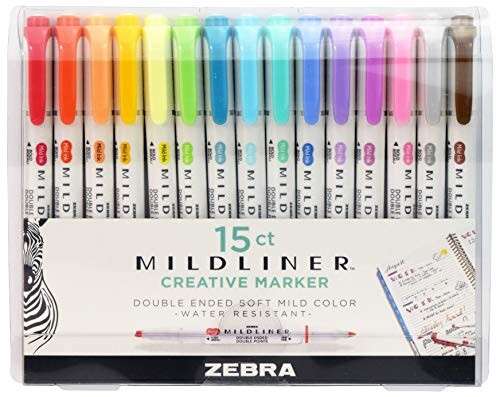 Alea's Deals 55% Off Zebra Pen Mildliner, Double Ended Highlighter, Broad and Fine Tips, Assorted Colors, 15 Pack! Was $29.85!  