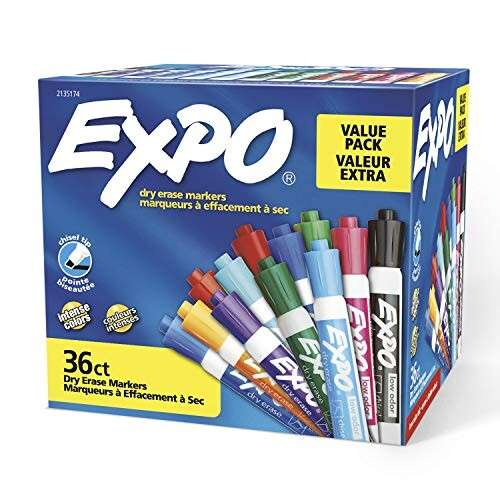 Alea's Deals 50% Off EXPO Low-Odor Dry Erase Markers, Chisel Tip, Assorted Colors, 36 Count! Was $29.88!  