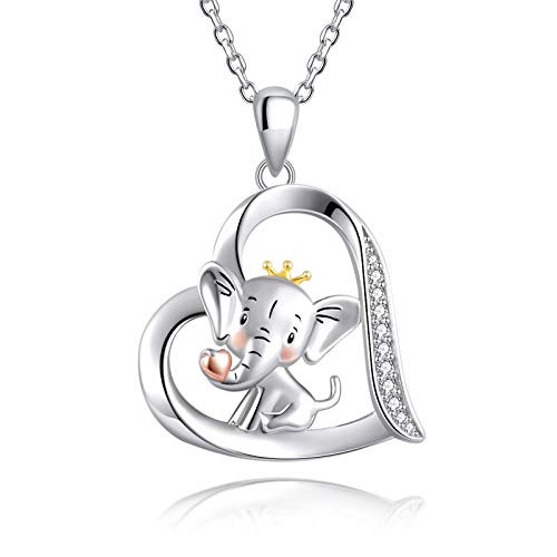 Alea's Deals 70% off Sterling Silver Cute Elephant Holding Love Heart Pendant Necklace for Women  