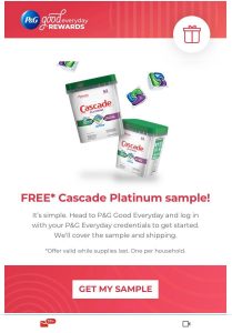 Alea's Deals Free Cascade Platinum Dish Detergent Sample!  