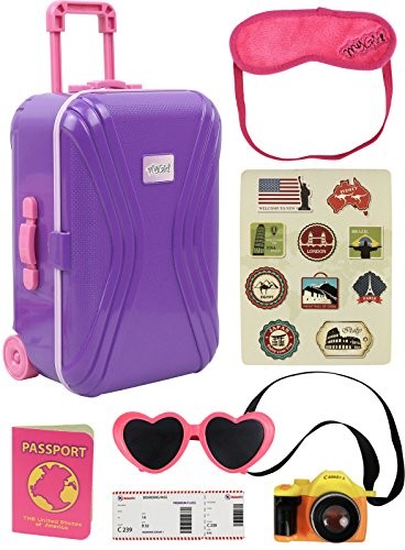 Alea's Deals $10.79 (Was $20.00) Click N’ Play 18” Doll Travel Carry On Suitcase Luggage 7 Piece Set!  