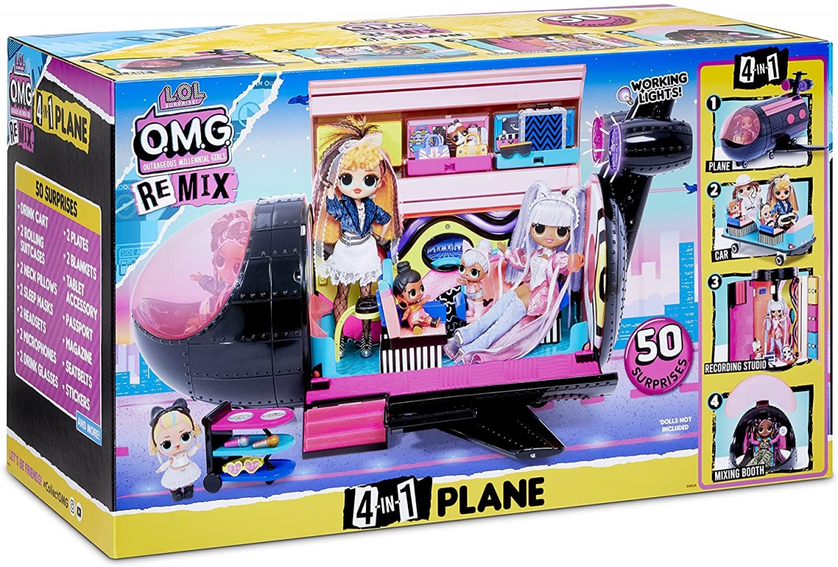 Alea's Deals $49.99 (Was $89.99) LOL Surprise OMG Remix 4 in 1 Exclusive Plane Playset Transforms 50 Surprises - Airplane, Car, Recording Studio, Mixing Booth with Colorful Doll Accessories, Play Set Gift for Kids Ages 6-11!  