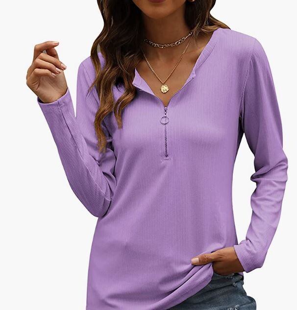 Alea's Deals Women's Ribbed Tops Crew Neck Casual Blouses Long Sleeve Shirts Half Zip-up Tunic-50%OFF  