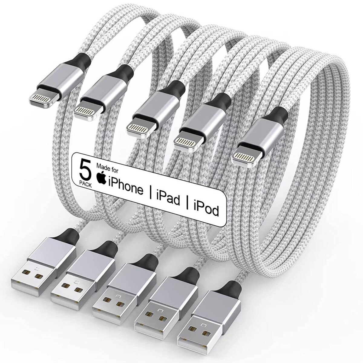 Alea's Deals Apple MFi Certified iPhone Charger, 5Pack(3/3/6/6/10 FT) Lightning Cable-80%OFF  
