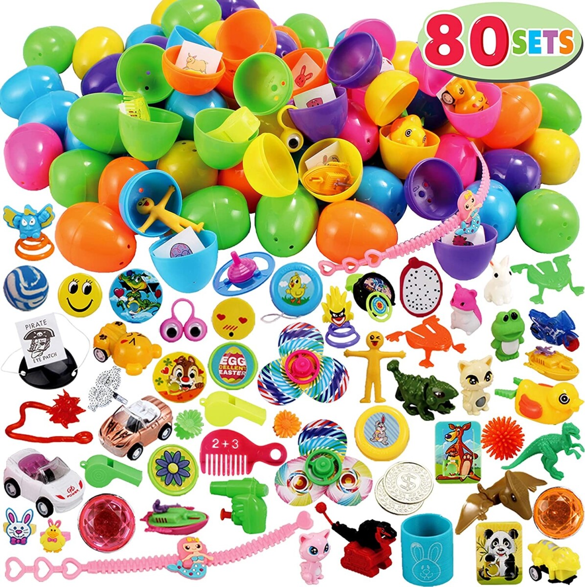 Alea's Deals 80 Sets Prefilled Easter Eggs with Novelty Toys-40%OFF  