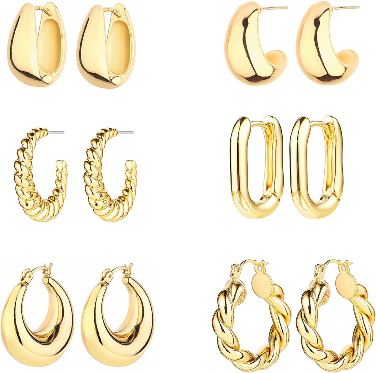 Alea's Deals {{50% OFF}} Six Pairs of 14K Gold Hoop Earrings  