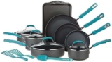 (61% Off) Rachael Ray Classic Brights Hard Anodized Nonstick Cookware Pots and Pans Set, 15 Piece – Agave Blue! Was $237.99!