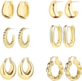 {{50% OFF}} Six Pairs of 14K Gold Hoop Earrings